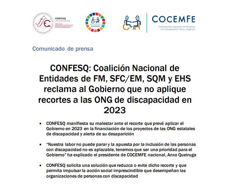 CONFESQ reclama al Gobierno que no aplique recortes a las ONG de discapacidad en 2023