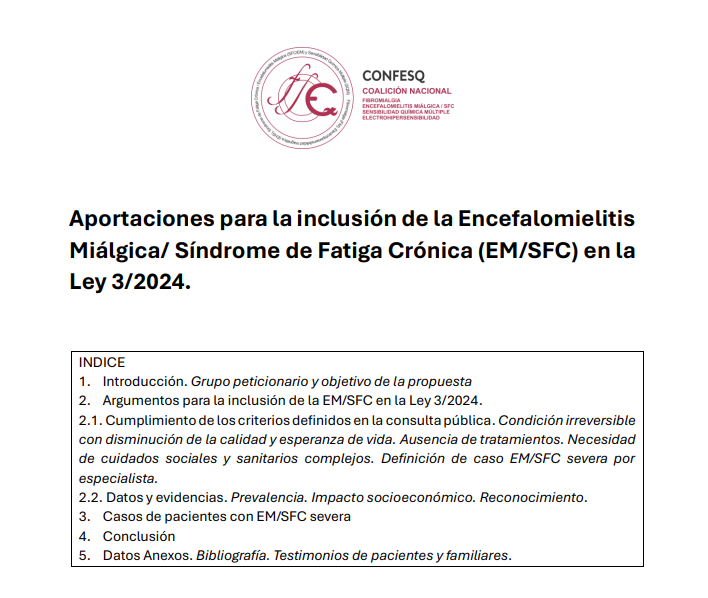 Aportaciones para la inclusión de la Encefalomielitis Miálgica/ Síndrome de Fatiga Crónica (EM/SFC) en la Ley 3/2024